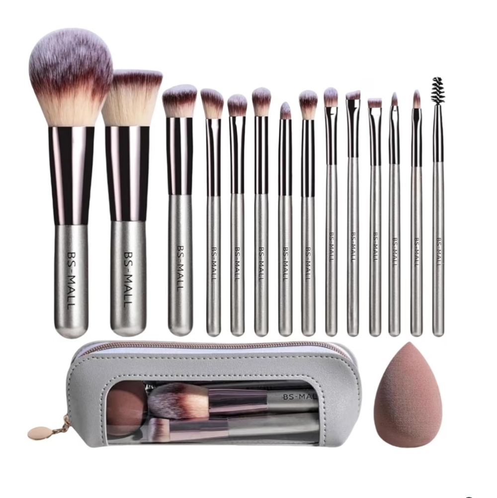 Travel Makeup Plush Brush Set BS-MALL 14 Pcs with 1 Pcs Makeup Sponge